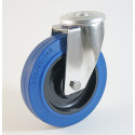 Roulette inox à trou central, roue caoutchouc bleu, charges 150 à 350 Kg (série LB/INOX20)
