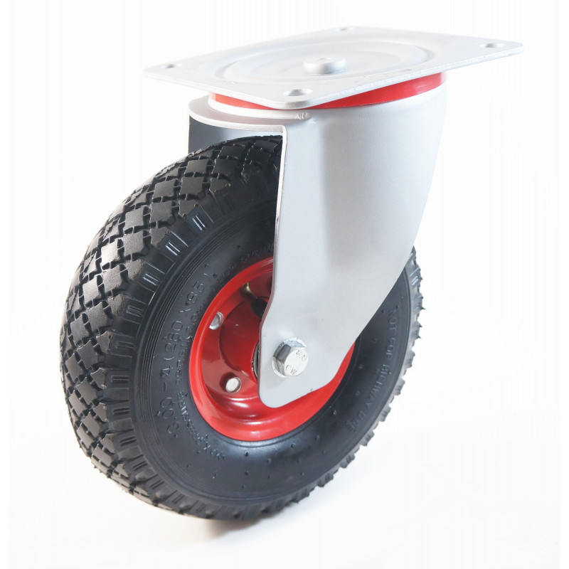 Roulette pivotante à frein diamètre 260 mm roue pneu gonflable 3.00-4 - 135  Kg